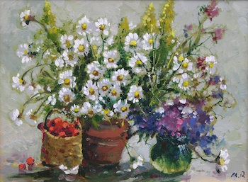 Appraisal: Mark Kremer Russian born Still Life with Dasies Oil on