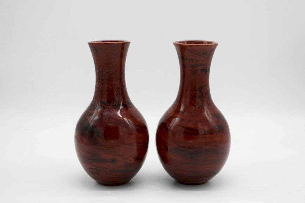 Appraisal: PAIR OF REALGAR IMITATION GLASS BOTTLE VASES TH CENTURY Each