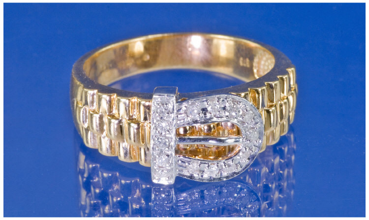 Appraisal: Gents ct Gold Diamond Buckle Ring Rolex Style Shank With