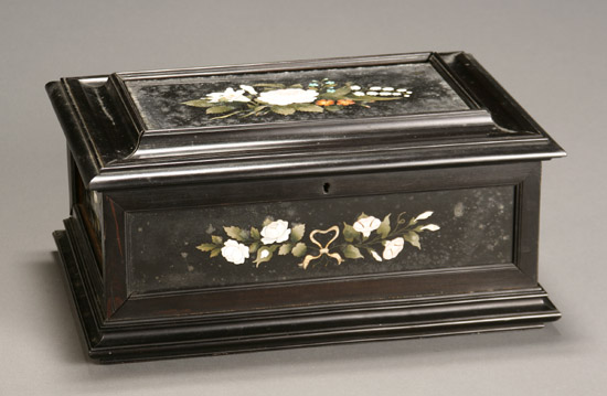 Appraisal: Victorian Pietra Dura Inlaid Ebonized Wood Casket Second Half th