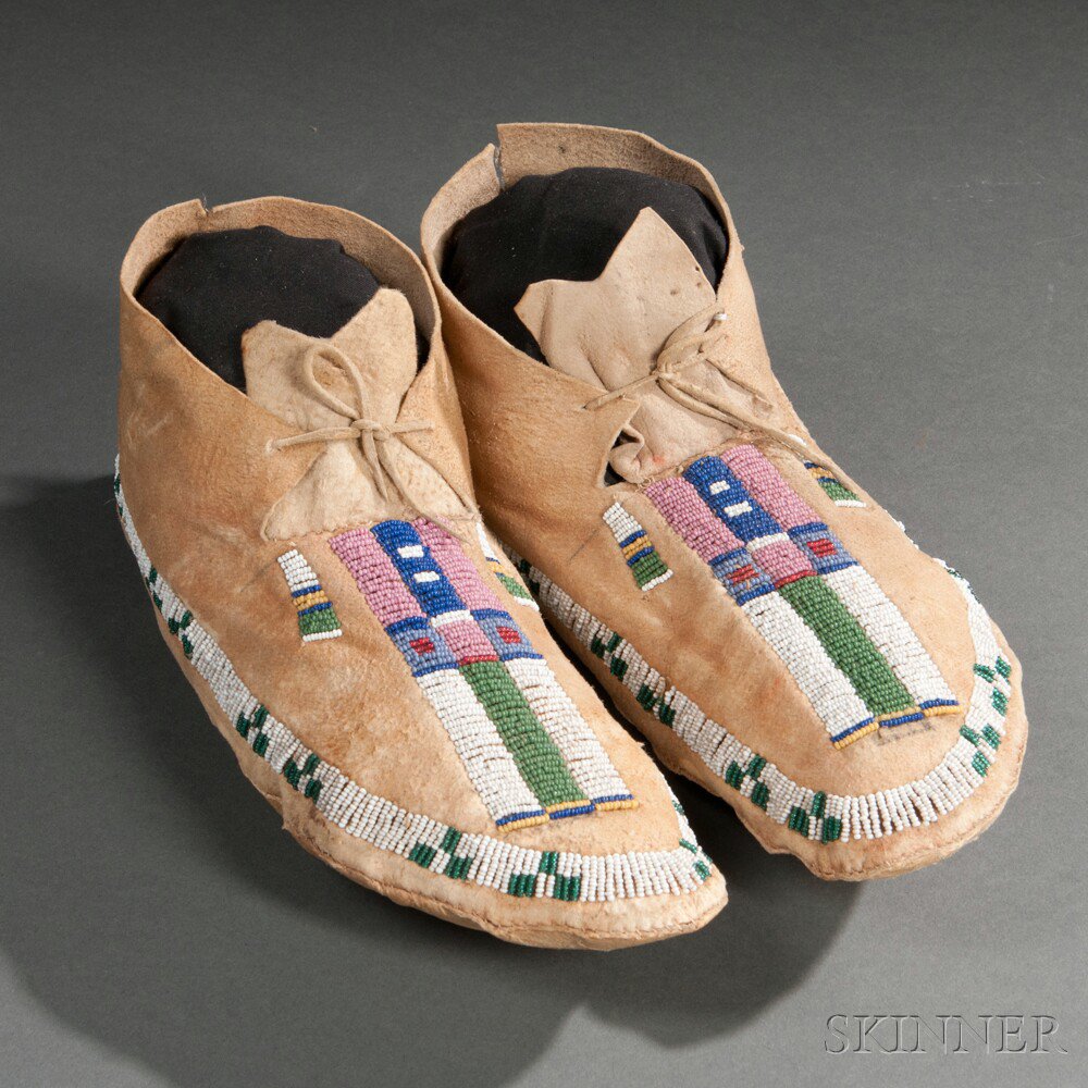 Appraisal: Pair of Crow Beaded Hide Man's Moccasins c last quarter