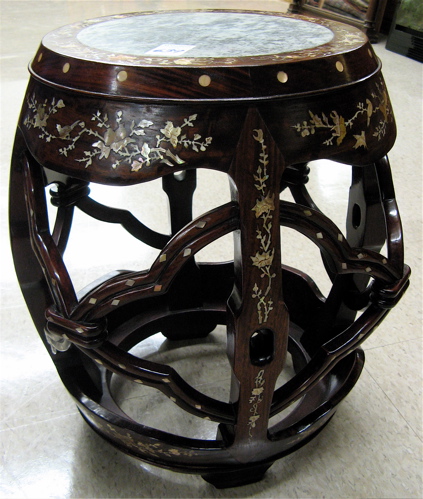 Appraisal: AN INLAID ROSEWOOD STOOL Chinese th century The barrel-form structure