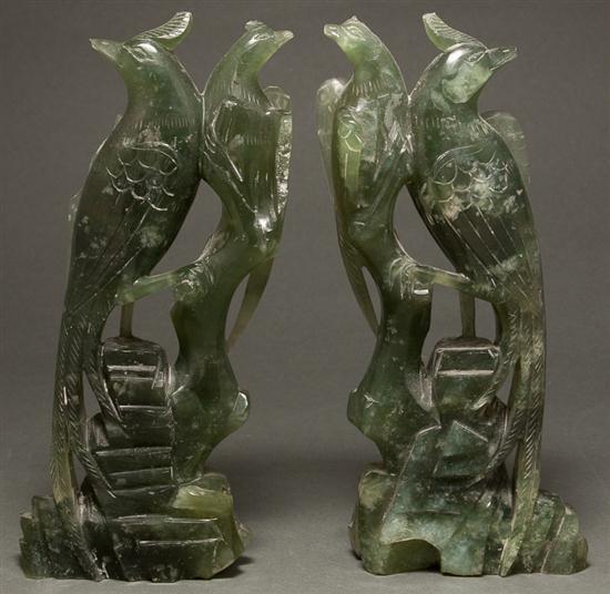 Appraisal: Pair of Chinese carved hardstone phoenix figures th century two