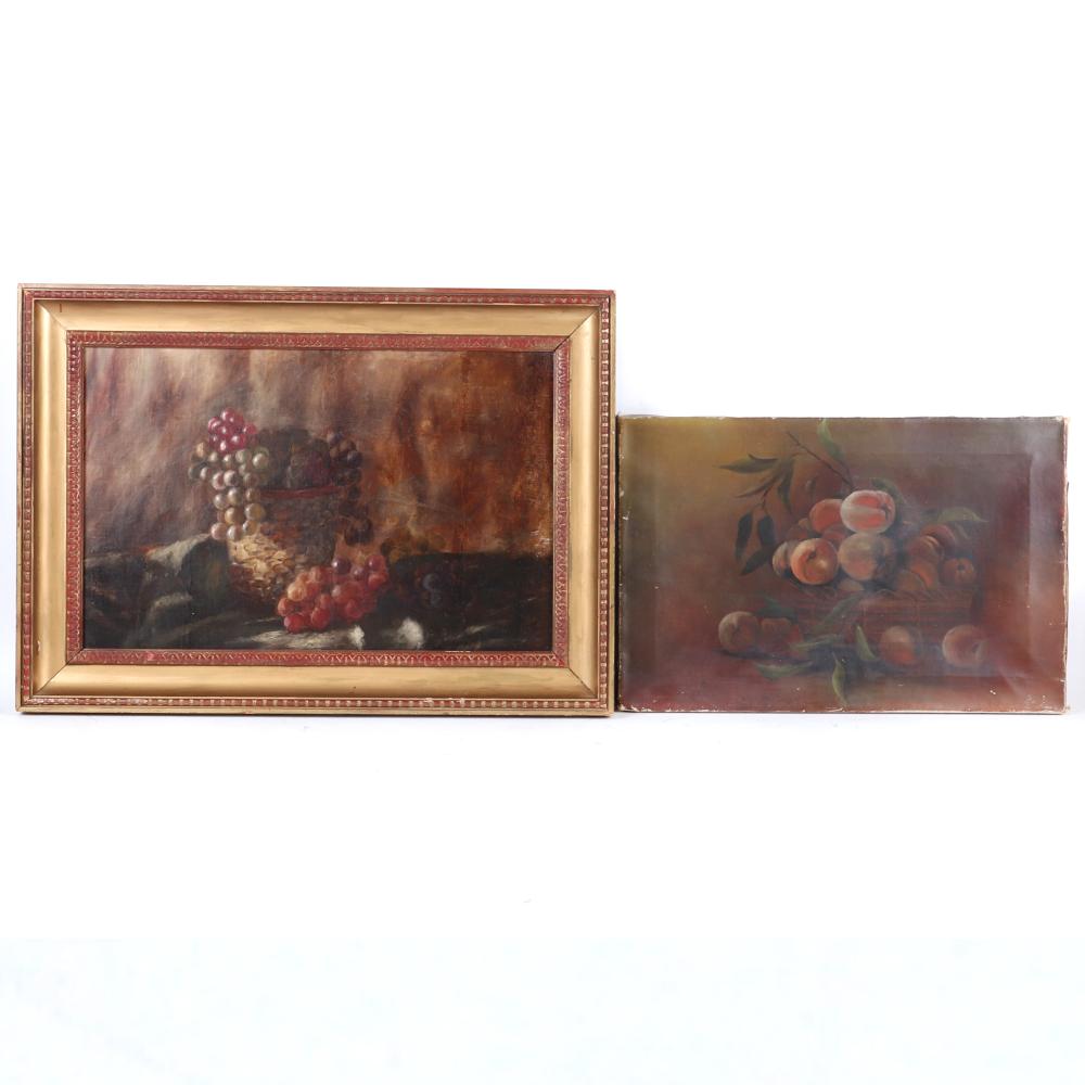 Appraisal: TWO VINTAGE STILL LIFE FRUIT PAINTINGS PEACHES IN BASKET AND