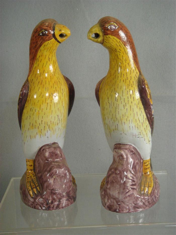 Appraisal: Pr tin glazed Continental pottery birds marked PB on base