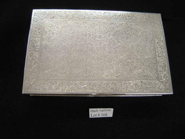 Appraisal: Persian Sterling Silver Cigarette Box elaborate engraved leaf floral x