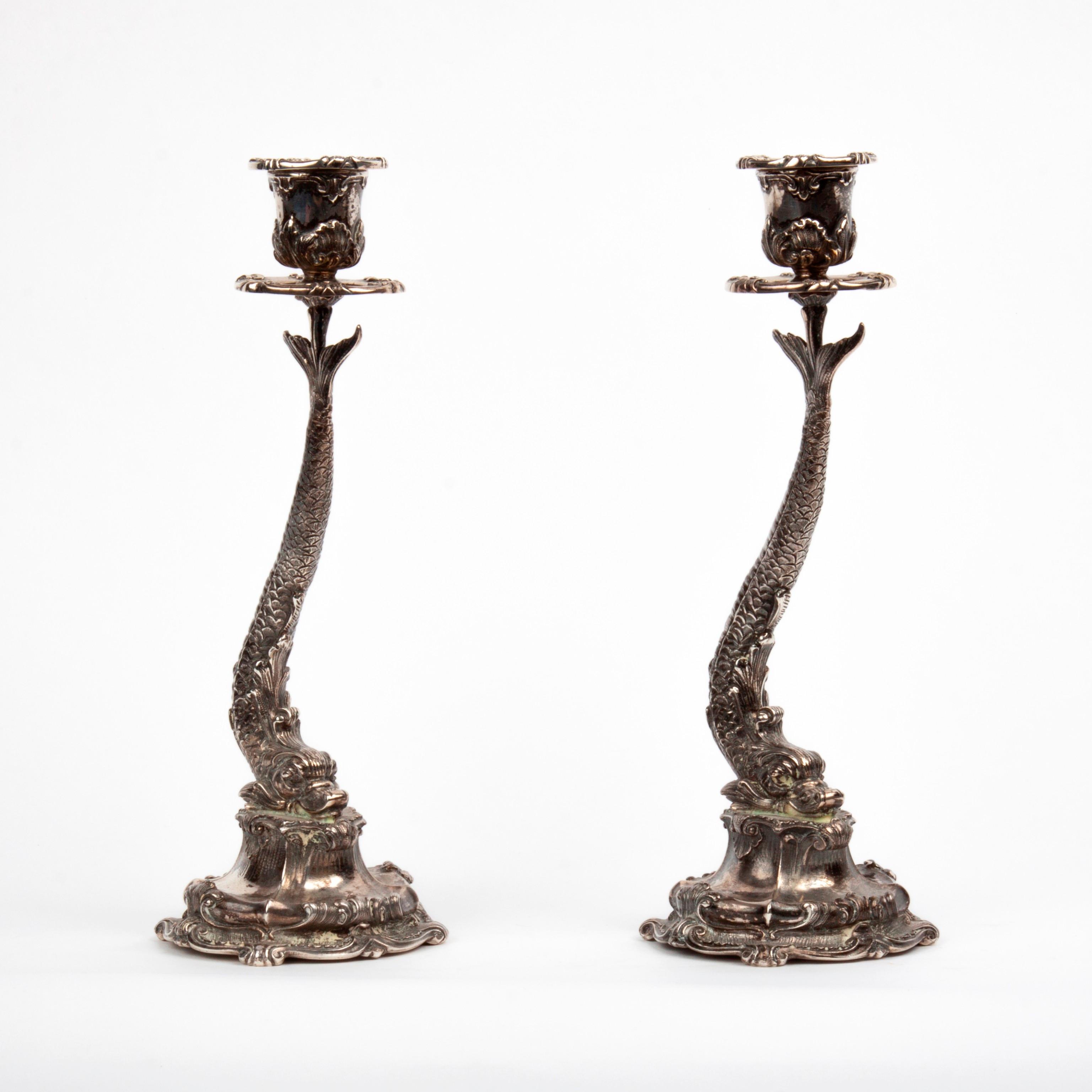 Appraisal: BUCCELLATI STERLING DAUPHIN CANDLE HOLDERS PAIR A pair of sterling