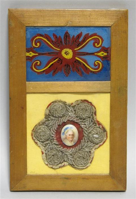 Appraisal: FRAMED MARTHA WASHINGTON TRINKET The rectangular wood frame divided into