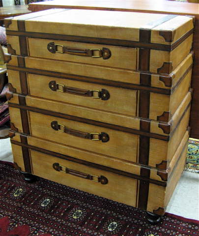 Appraisal: FOUR-DRAWER SUITCASE CHEST of wood construction crafted to resemble a