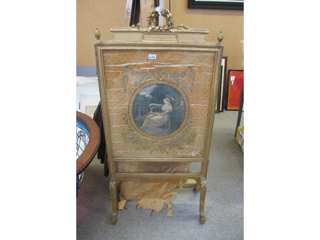 Appraisal: th century giltwood firescreen with embroidered panel