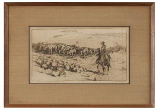 Appraisal: Edward Borein ''Trail Herd '' unsigned etching and drypoint on