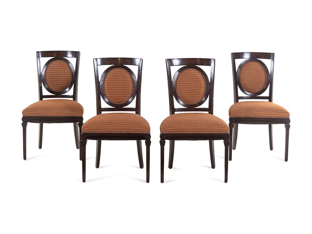 Appraisal: A Set of Four Modern Burl Walnut Side Chairs A