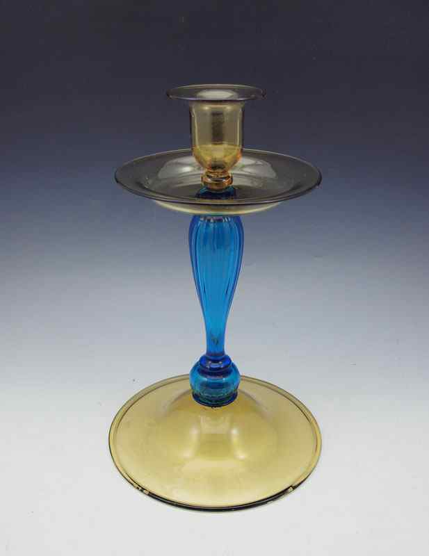 Appraisal: SIGNED STEUBEN CANDLE STICK Blue and topaz glass candle stick