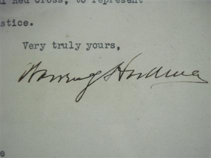 Appraisal: piece Typed Letter Signed Harding Warren G Washington Oct p