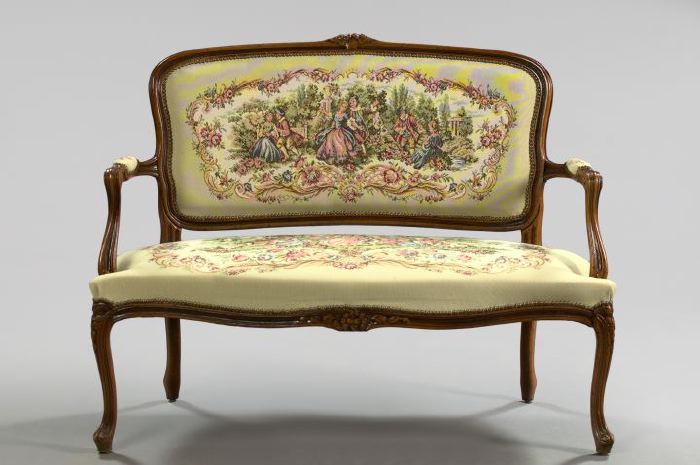 Appraisal: Louis XV-Style Fruitwood Settee the rounded and padded back surmounted