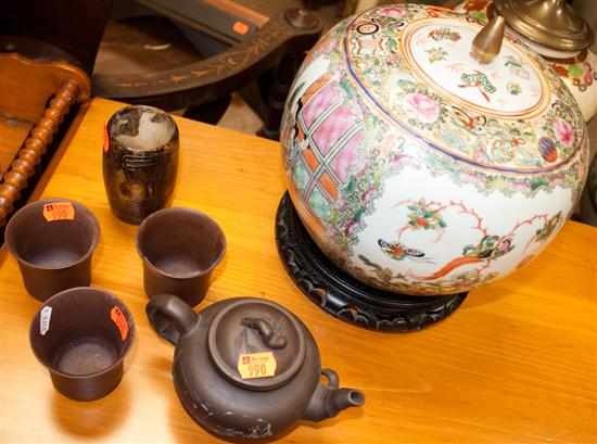 Appraisal: Chinese Export Rose Medallion melon jar redware teapot and three