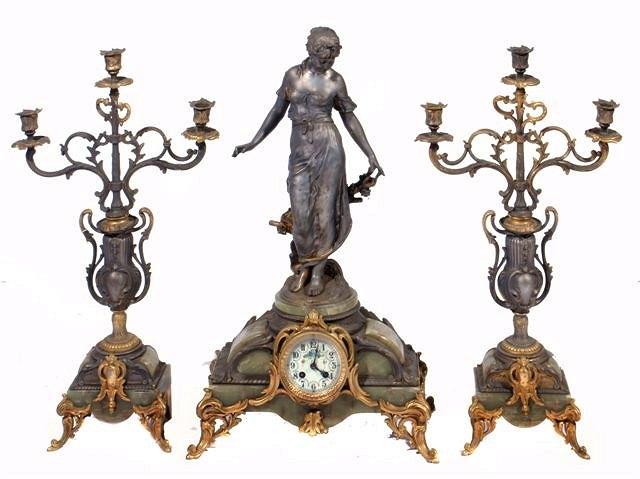 Appraisal: A LATE TH CENTURY FRENCH CLOCK GARNITURE the onyx and