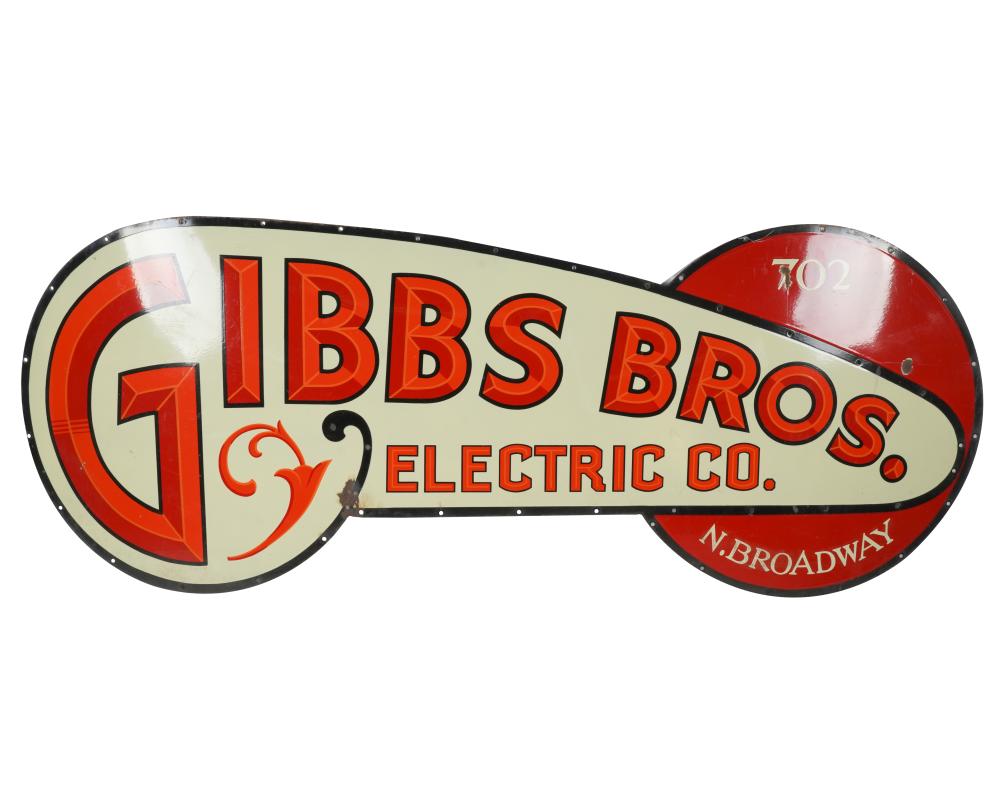 Appraisal: GIBBS BROTHERS ELECTRIC CO SIGNpainted metal Condition wear to enamel