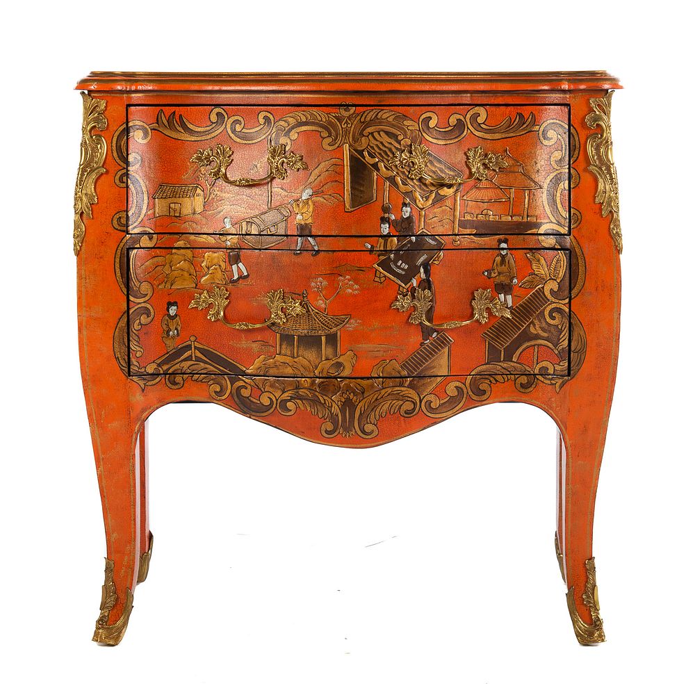 Appraisal: Maitland-Smith Louis XV Style Japanned Commode Shaped top two drawer