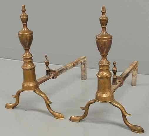 Appraisal: Pair of Federal brass andirons c with urn form finials