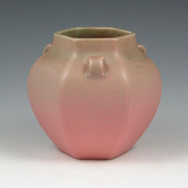 Appraisal: Rookwood handled vase in matte pink with green overspray from