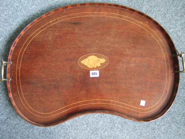 Appraisal: A th century mahogany and line inlaid serving tray kidney