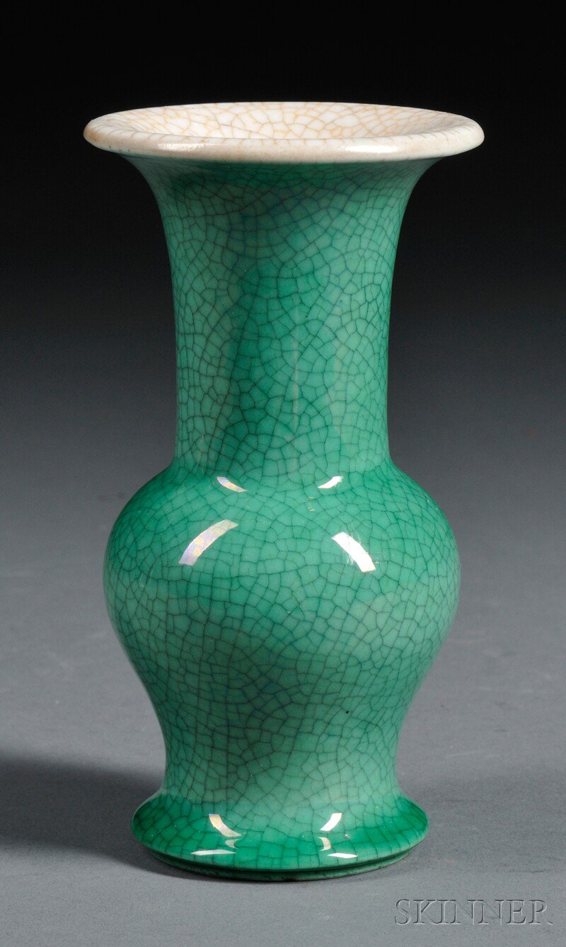 Appraisal: Green-glazed Porcelain Vase China th century of archaic drinking vessel