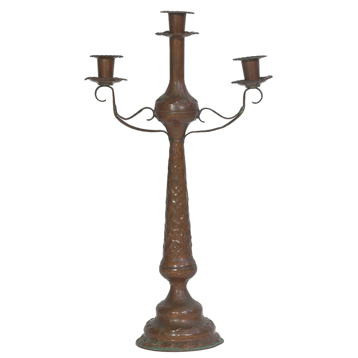 Appraisal: Arts and Crafts candelabra hammered copper with three candle holders