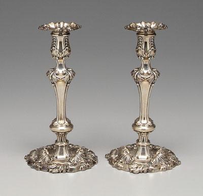 Appraisal: Pair English silver candlesticks fluted baluster columns on circular bases