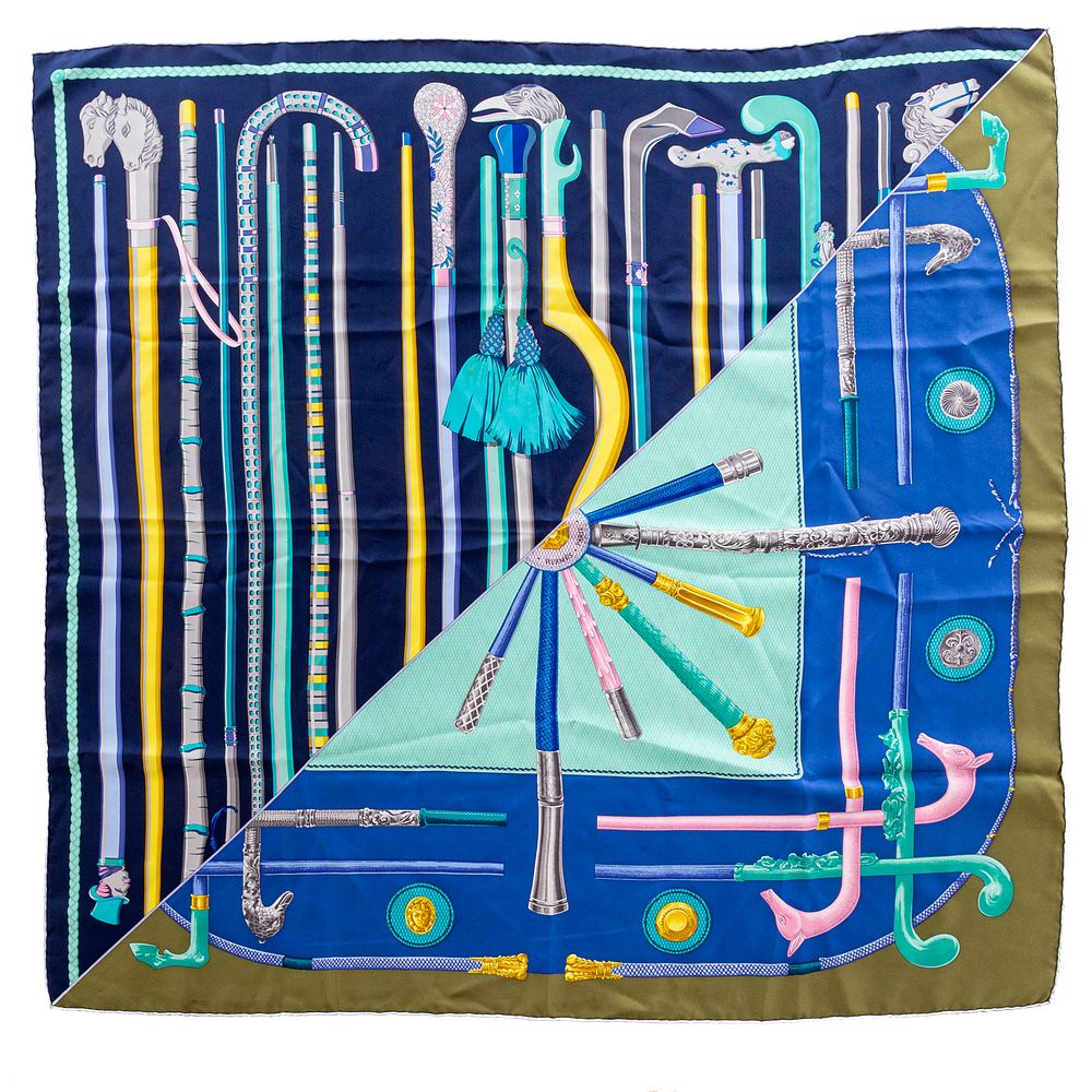 Appraisal: An Hermes Les Cannes Scarf A blue and multicolor Hermes