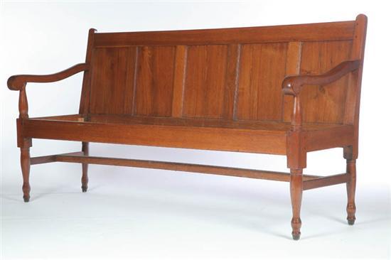 Appraisal: COUNTRY BENCH American th century Turned feet scrolled arms and