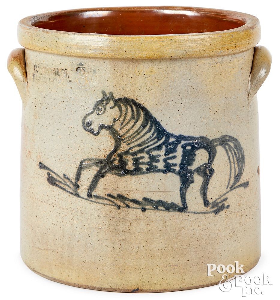 Appraisal: NY stoneware crock C W Braun Buffalo horse New York