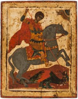 Appraisal: A GREEK ICON OF ST GEORGE SLAYING THE DRAGON CIRCA