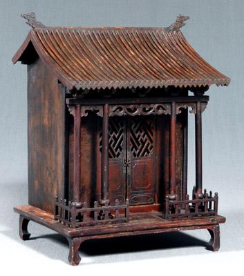 Appraisal: Chinese lacquered shrine mortise-and-tenon construction curved ribbed roof with beast