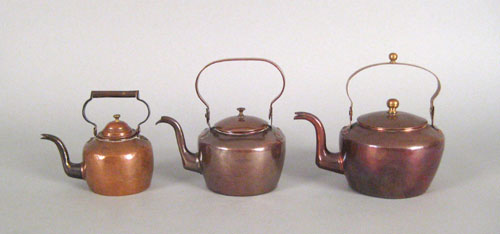 Appraisal: Three American miniature copper kettles late th early th c