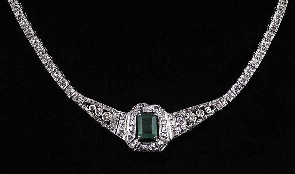 Appraisal: K EMERALD DIAMOND NECKLACE K white gold necklace contains one