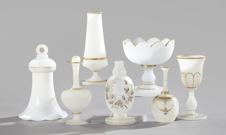 Appraisal: Seven-Piece Collection of White Opaline and Frosted Glass Items consisting