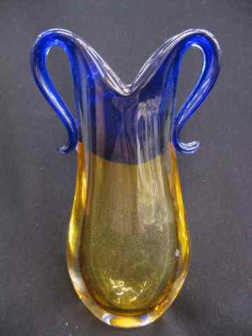 Appraisal: Murano Art Glass Vase coblat top with golden topaz base