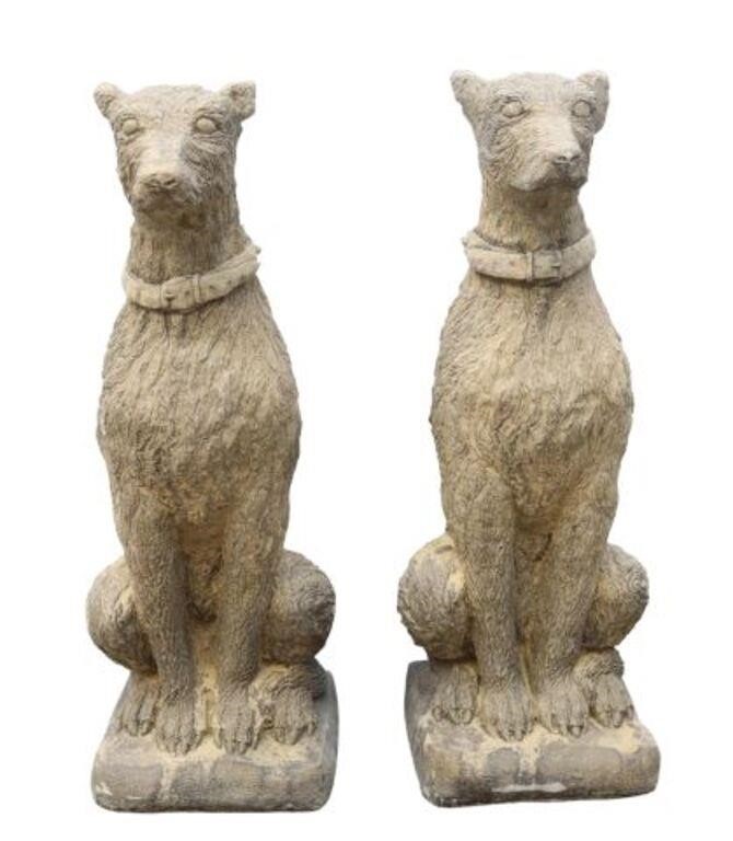 Appraisal: pair Cast stone garden statuary Deer Hounds late th c