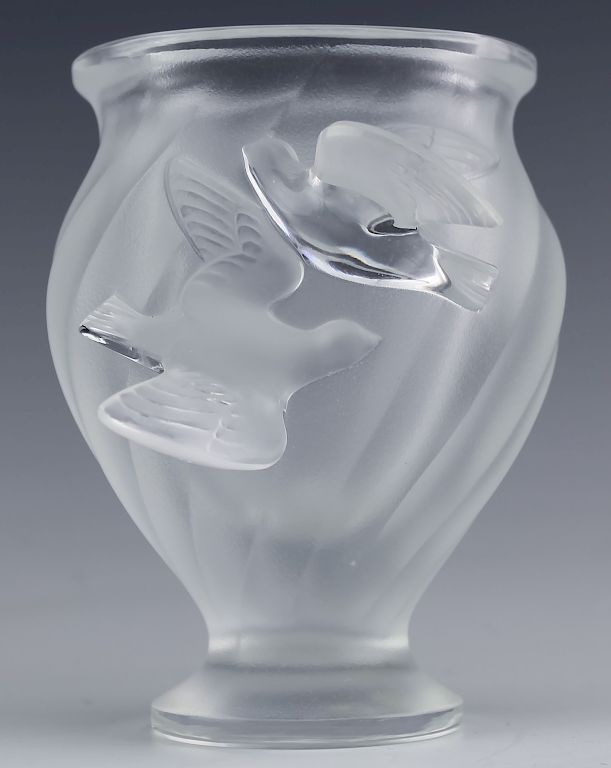 Appraisal: Lalique Rosine Doves French Art Glass Crystal Vase Lalique frosted