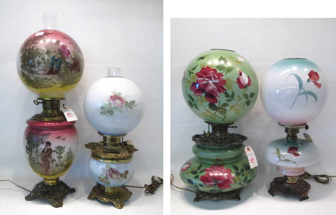 Appraisal: FOUR HAND PAINTED GONE WITH THE WIND STYLE LAMPS having