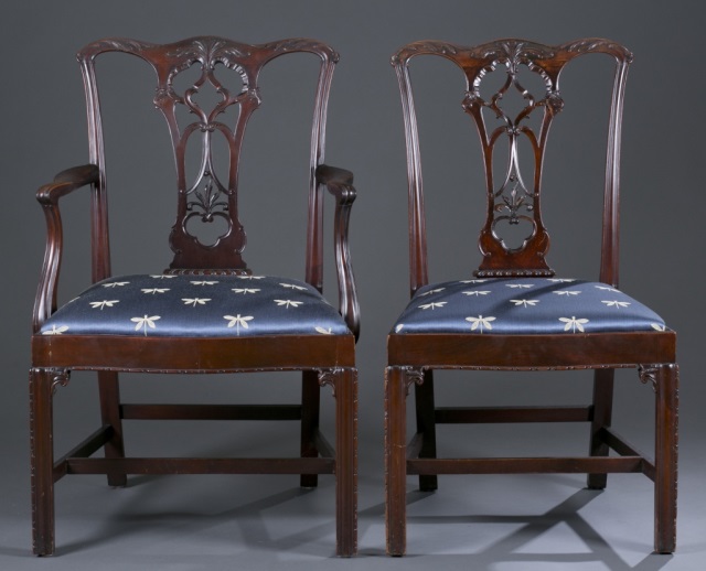 Appraisal: Four Chippendale Style Dining Chairs Mahogany Armchair and three side