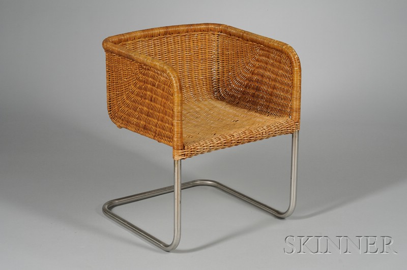 Appraisal: Mid-Century Chair Rattan and tubular steel Bucket rattan seat on