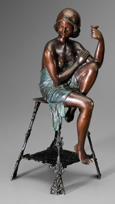 Appraisal: Art Deco style bronze girl seated on stand marked on