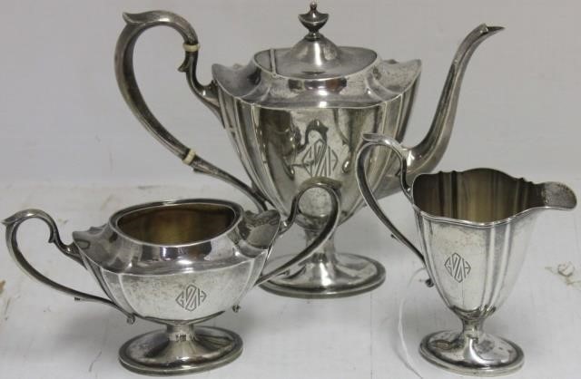 Appraisal: PIECE STERLING SILVER TEA SET POSSIBLYDOMINICK HAFF COLONIAL STYLE SUGAR