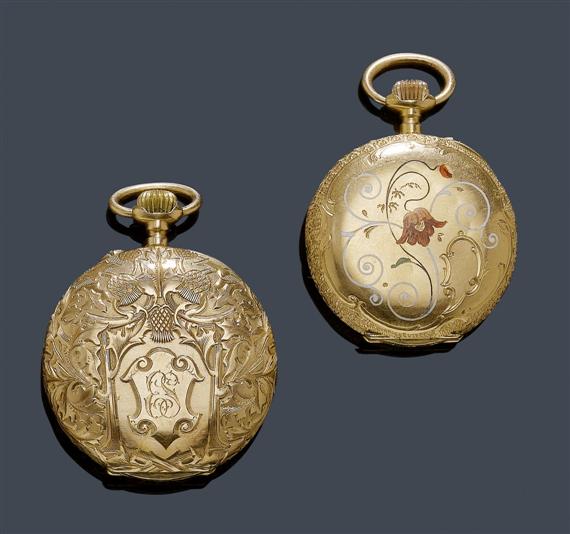 Appraisal: A LOT OF TWO PENDANT WATCHES circa Yellow gold and