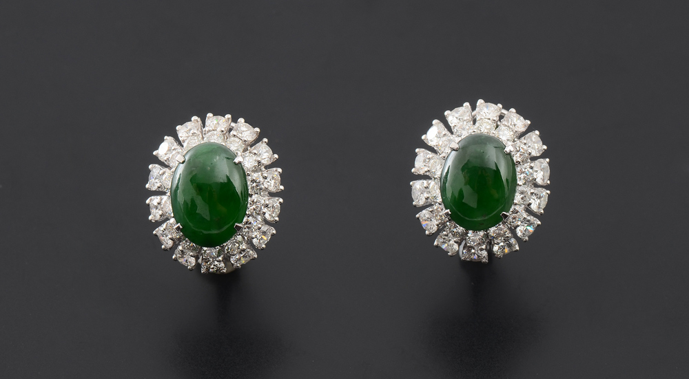 Appraisal: K DIAMOND JADEITE EARRINGS K white gold earrings centering two