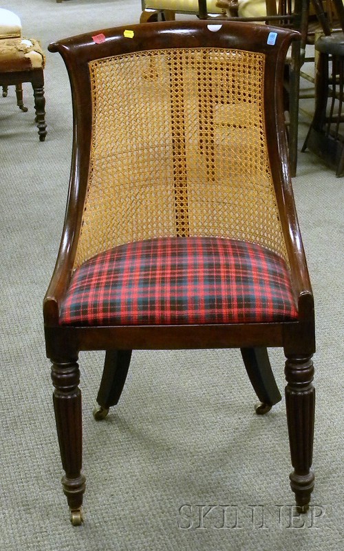 Appraisal: Classical Caned Mahogany Gondola Chair with Upholstered Slip Seat