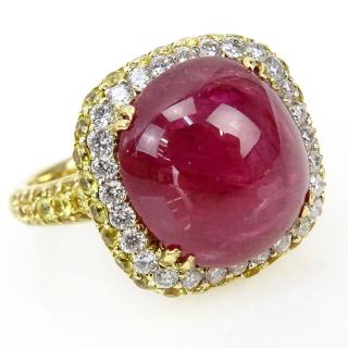 Appraisal: Approx Carat Cabochon Burma Ruby Carat Diamond and Karat Yellow