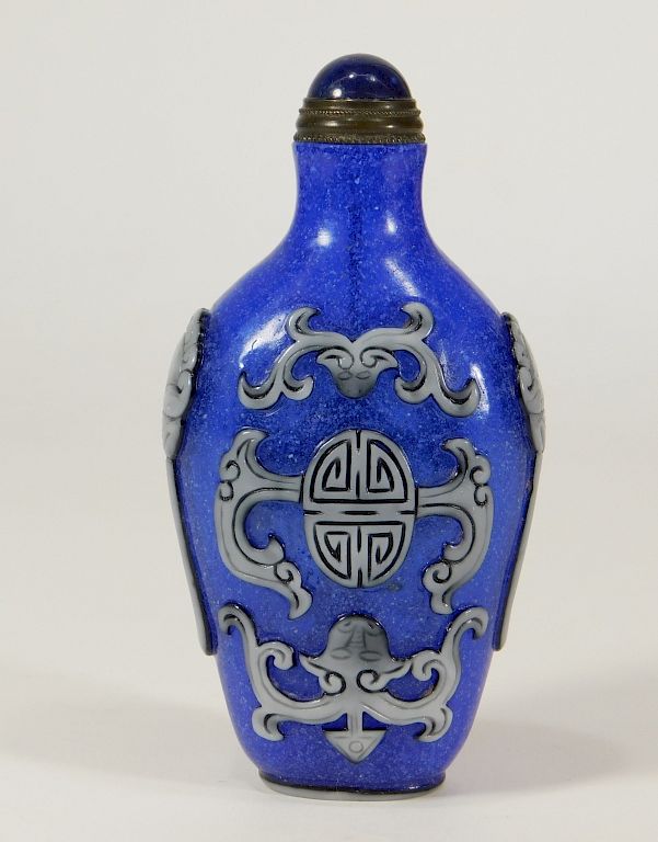 Appraisal: Chinese Blue Snowflake Peking Glass Snuff Bottle China th-Early th